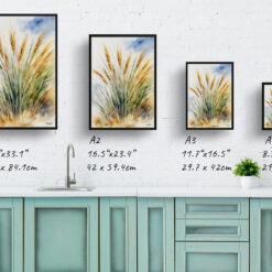Stipa ichu Watercolour Botanical Art Print - peruvian feather grass Framed Plant Wall Art 9 watercolour botanical print flowers stipa ichu peruvian feather grass print size comparison