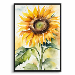Sunflower Watercolour Botanical Art Print - Helianthus Framed Plant Wall Art