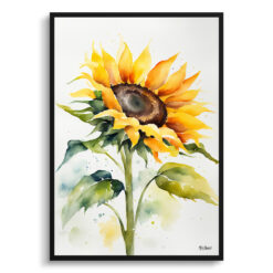 Sunflower Minimalist Watercolour Botanical Art Print - Helianthus Framed Plant Wall Art