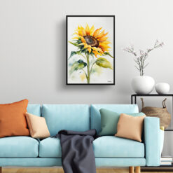 Sunflower Minimalist Watercolour Botanical Art Print - Helianthus Framed Plant Wall Art 7 watercolour botanical print flowers sunflower minimalist living room