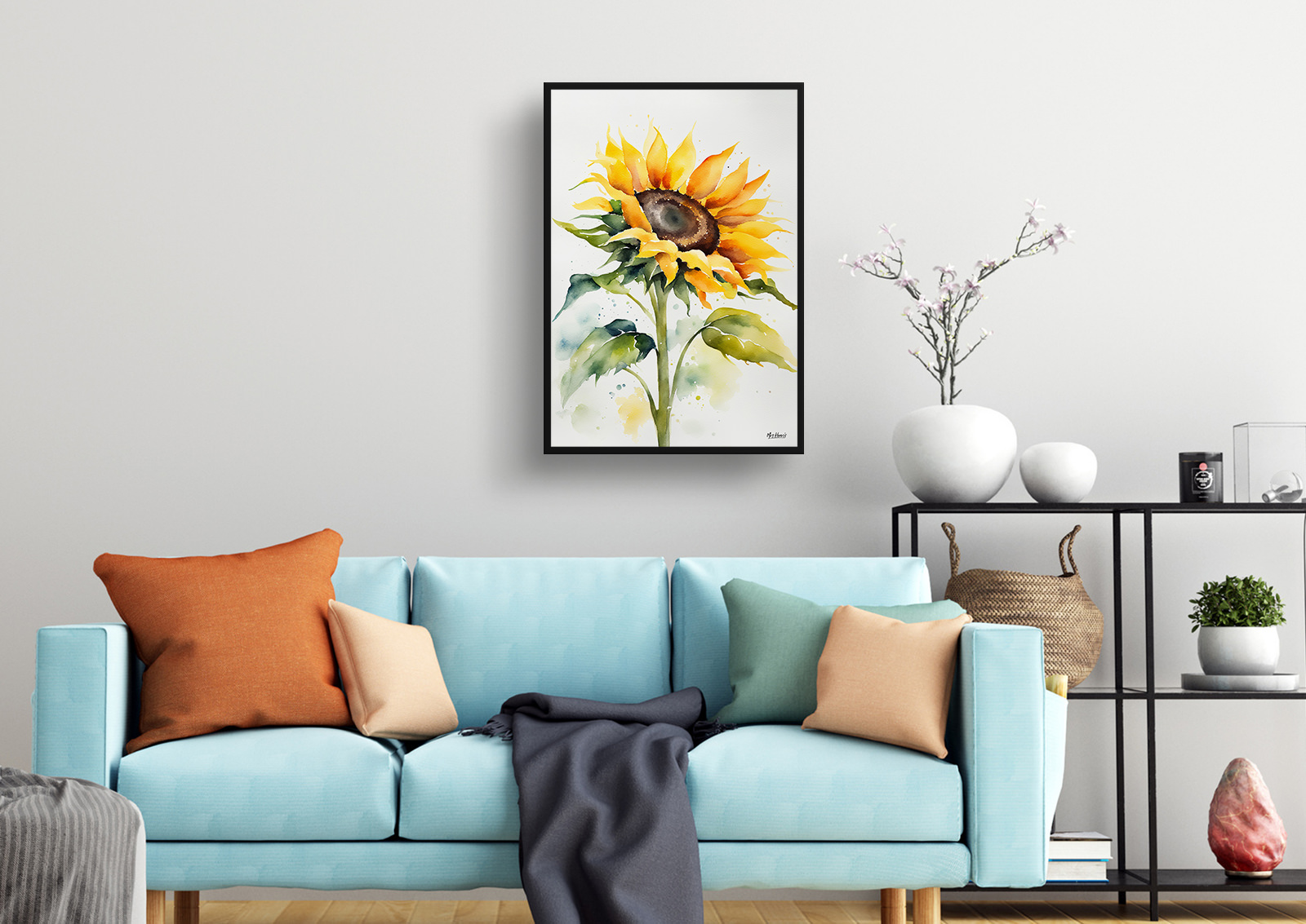 Sunflower Minimalist Watercolour Botanical Art Print - Helianthus Framed Plant Wall Art 4 Sunflower Minimalist Watercolour Botanical Art Print - Helianthus Framed Plant Wall Art - Image 2