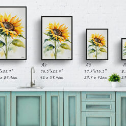Sunflower Minimalist Watercolour Botanical Art Print - Helianthus Framed Plant Wall Art 9 watercolour botanical print flowers sunflower minimalist print size comparison