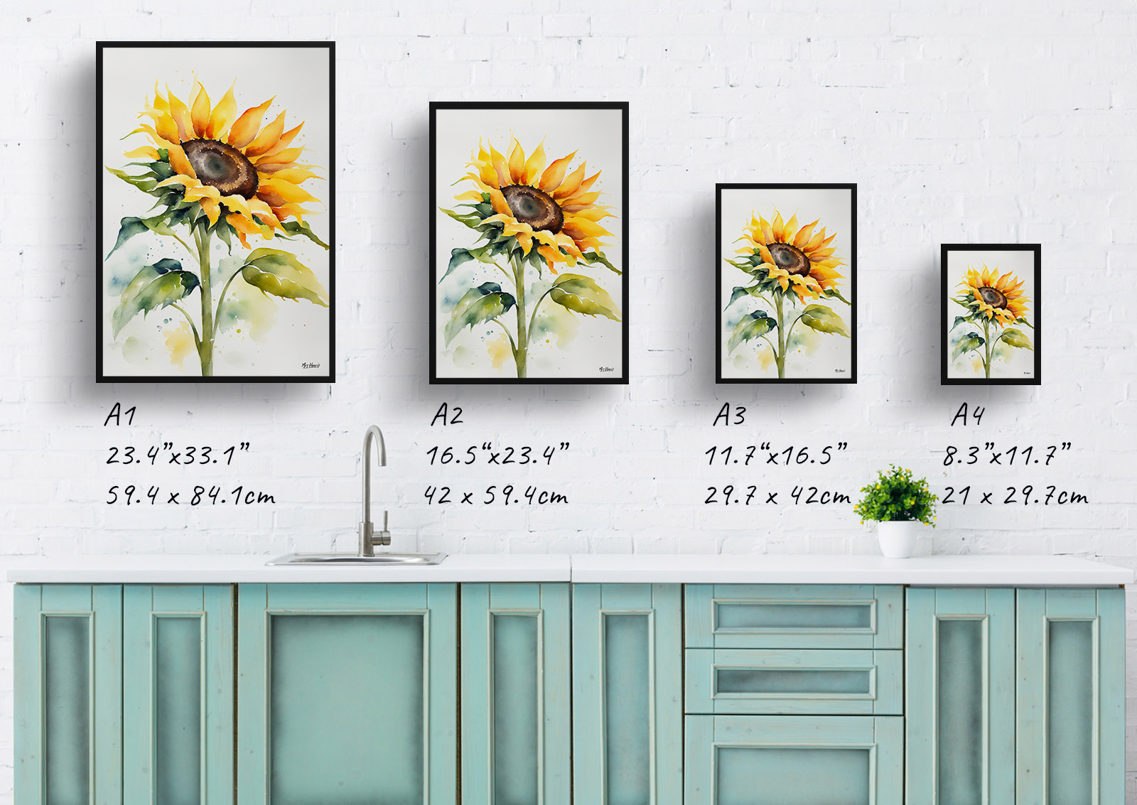 Sunflower Minimalist Watercolour Botanical Art Print - Helianthus Framed Plant Wall Art 6 Sunflower Minimalist Watercolour Botanical Art Print - Helianthus Framed Plant Wall Art - Image 4