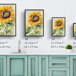 Sunflower Watercolour Botanical Art Print - Helianthus Framed Plant Wall Art 9 watercolour botanical print flowers sunflower print size comparison