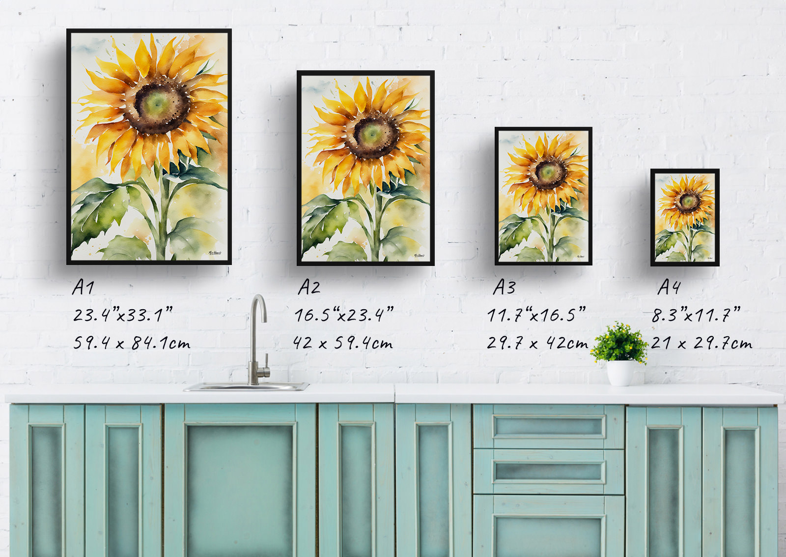 Sunflower Watercolour Botanical Art Print - Helianthus Framed Plant Wall Art 6 Sunflower Watercolour Botanical Art Print - Helianthus Framed Plant Wall Art - Image 4