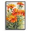 watercolour botanical print flowers tagetes cinnabar front view