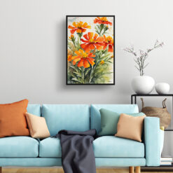 Tagetes Cinnabar Watercolour Botanical Art Print - African Marigold Framed Plant Wall Art 7 watercolour botanical print flowers tagetes cinnabar living room