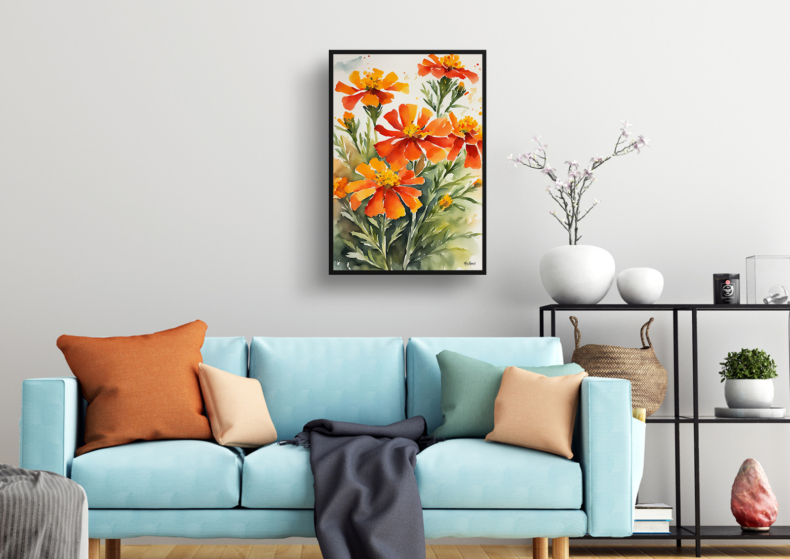 Tagetes Cinnabar Watercolour Botanical Art Print - African Marigold Framed Plant Wall Art 4 Tagetes Cinnabar Watercolour Botanical Art Print - African Marigold Framed Plant Wall Art - Image 2