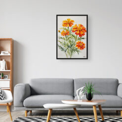 Tagetes Cinnabar Minimalist Watercolour Botanical Art Print - African Marigold Framed Plant Wall Art 8 watercolour botanical print flowers tagetes cinnabar minimalist office