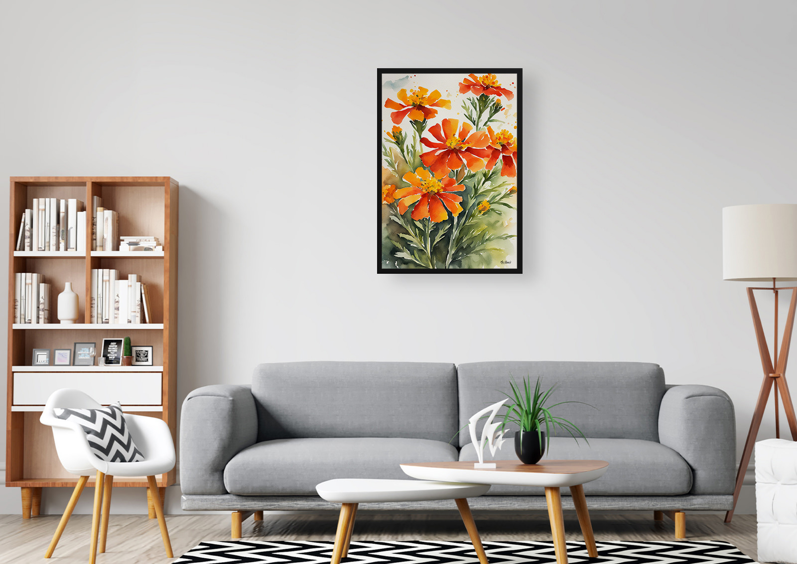 Tagetes Cinnabar Watercolour Botanical Art Print - African Marigold Framed Plant Wall Art 5 Tagetes Cinnabar Watercolour Botanical Art Print - African Marigold Framed Plant Wall Art - Image 3