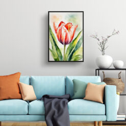 Tulipa Salmon Impression Watercolour Botanical Art Print - Tulip Framed Plant Wall Art 7 watercolour botanical print flowers tulipa salmon impression living room