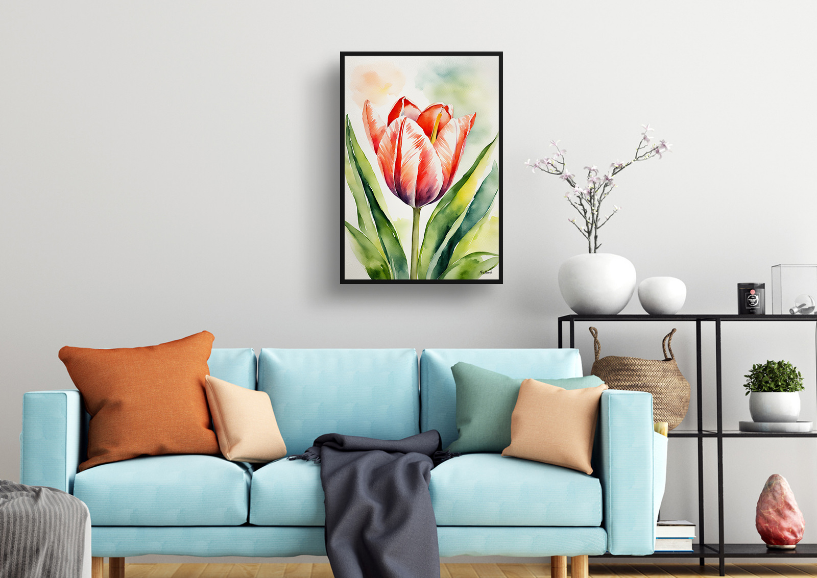Tulipa Salmon Impression Watercolour Botanical Art Print - Tulip Framed Plant Wall Art 4 Tulipa Salmon Impression Watercolour Botanical Art Print - Tulip Framed Plant Wall Art - Image 2
