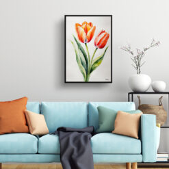 watercolour botanical print flowers tulipa salmon impression minimalist living room