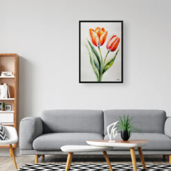 watercolour botanical print flowers tulipa salmon impression minimalist office