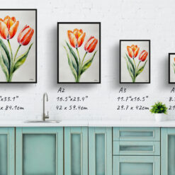 watercolour botanical print flowers tulipa salmon impression minimalist print size comparison