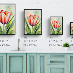 Tulipa Salmon Impression Watercolour Botanical Art Print - Tulip Framed Plant Wall Art 9 watercolour botanical print flowers tulipa salmon impression print size comparison