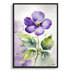 Violet Watercolour Botanical Art Print - Wood Framed Plant Wall Art