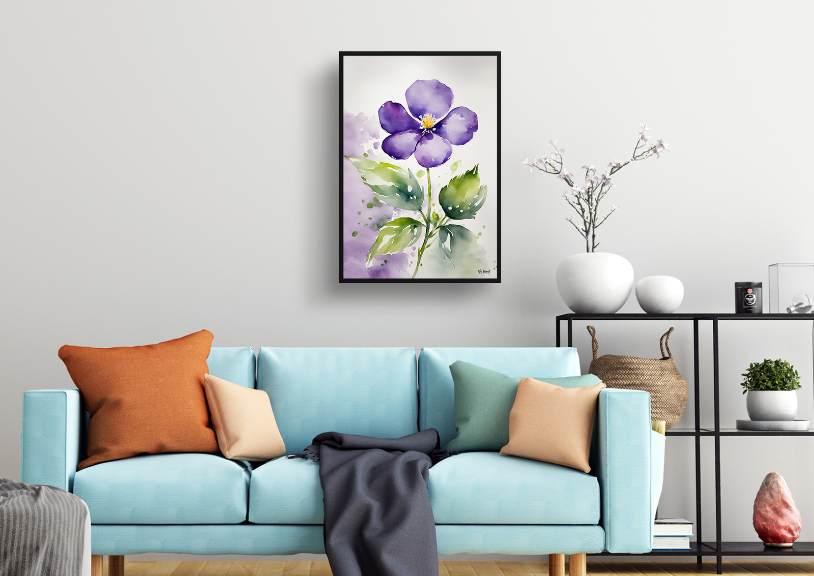 Violet Watercolour Botanical Art Print - Wood Framed Plant Wall Art 4 Violet Watercolour Botanical Art Print - Wood Framed Plant Wall Art - Image 2