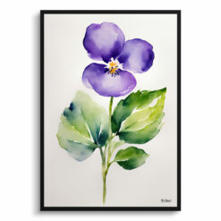 Violet Minimalist Watercolour Botanical Art Print - Wood Framed Plant Wall Art