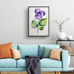 Violet Minimalist Watercolour Botanical Art Print - Wood Framed Plant Wall Art 7 watercolour botanical print flowers violet minimalist living room