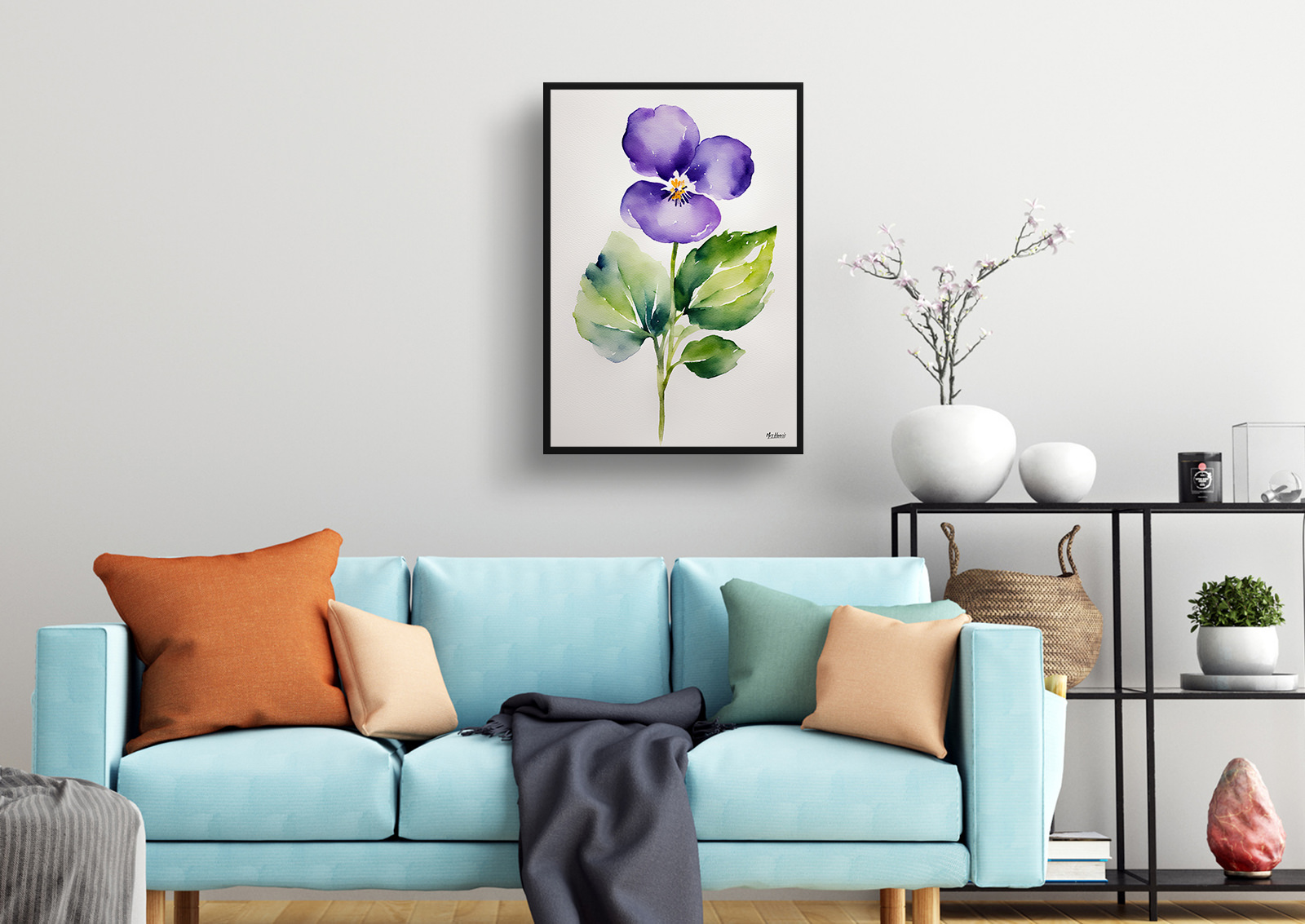 Violet Minimalist Watercolour Botanical Art Print - Wood Framed Plant Wall Art 4 Violet Minimalist Watercolour Botanical Art Print - Wood Framed Plant Wall Art - Image 2