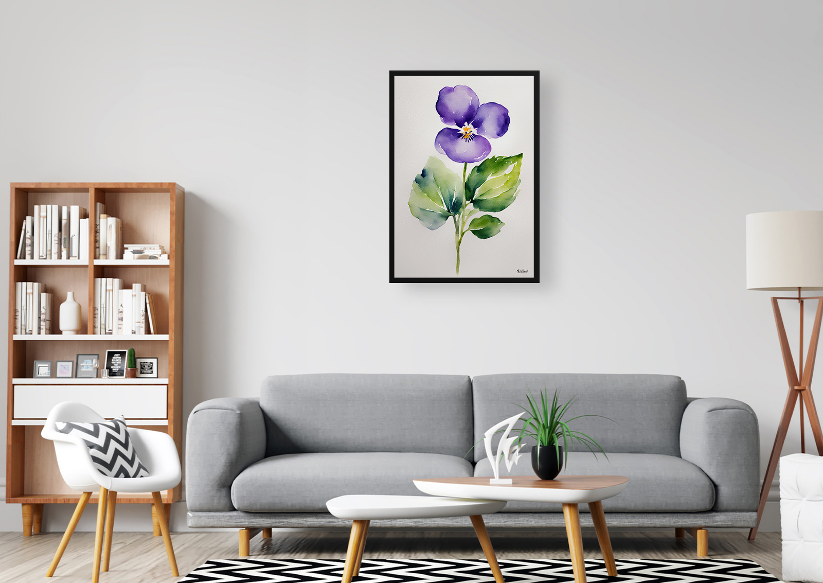Violet Minimalist Watercolour Botanical Art Print - Wood Framed Plant Wall Art 5 Violet Minimalist Watercolour Botanical Art Print - Wood Framed Plant Wall Art - Image 3