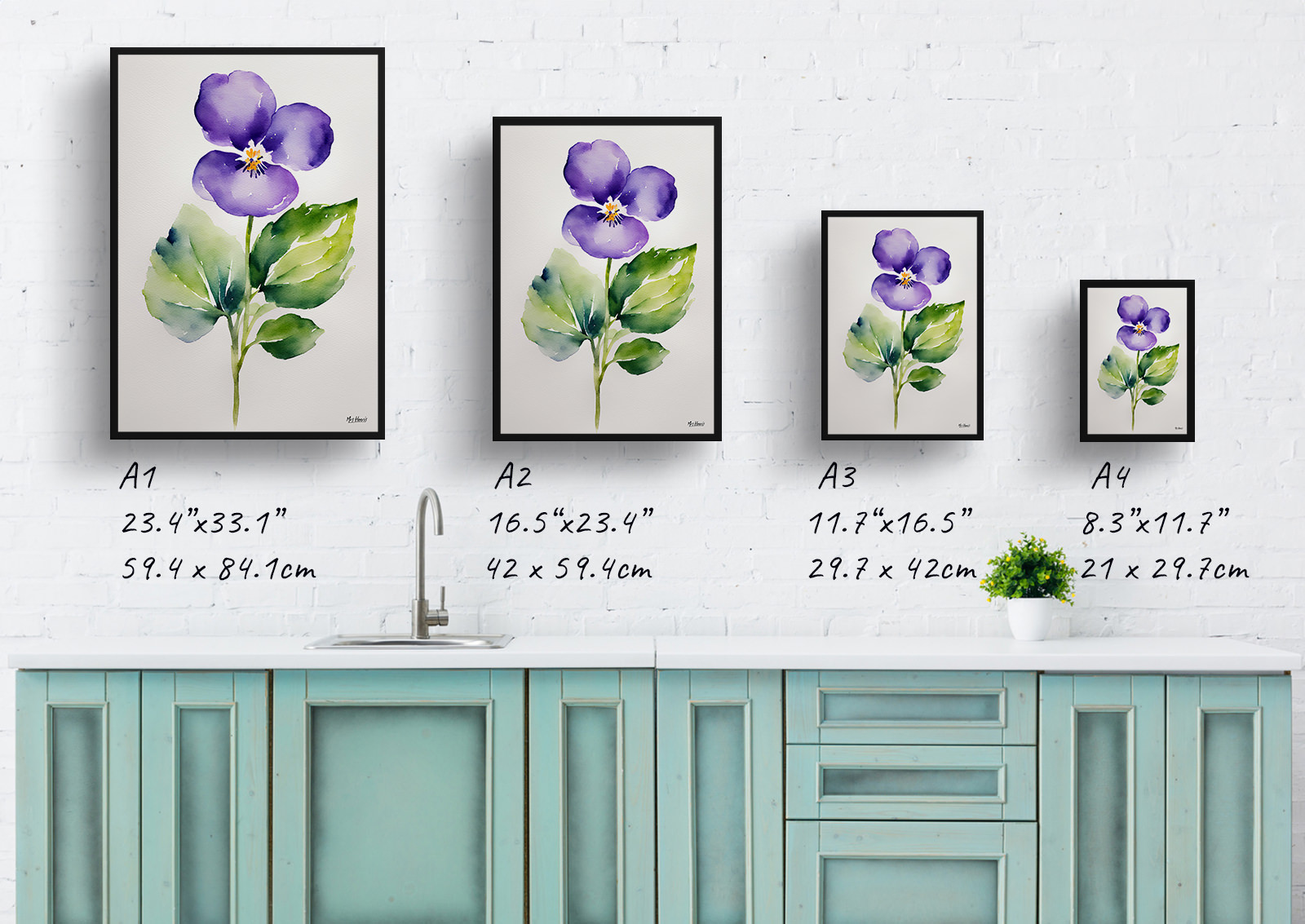 Violet Minimalist Watercolour Botanical Art Print - Wood Framed Plant Wall Art 6 Violet Minimalist Watercolour Botanical Art Print - Wood Framed Plant Wall Art - Image 4