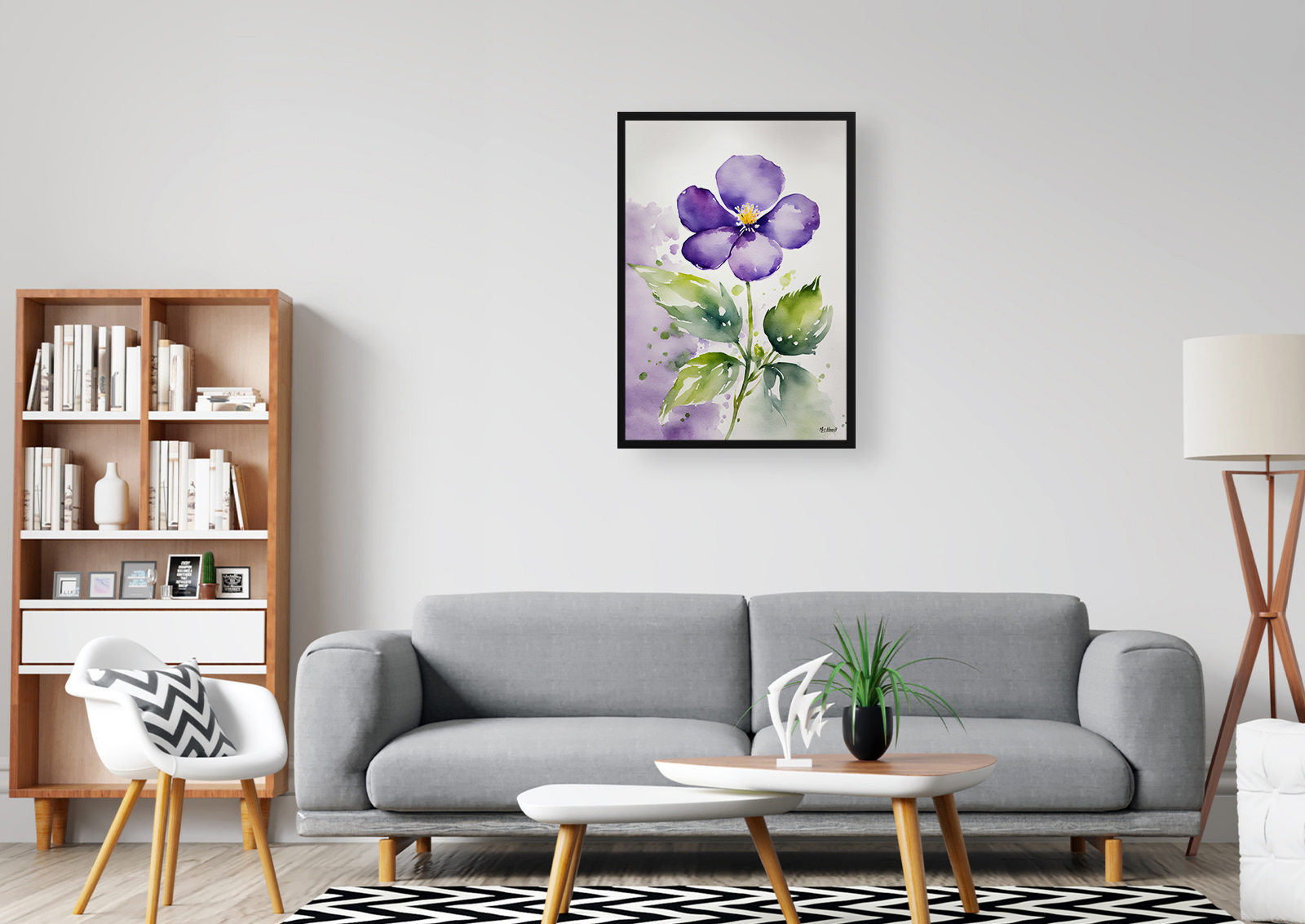 Violet Watercolour Botanical Art Print - Wood Framed Plant Wall Art 5 Violet Watercolour Botanical Art Print - Wood Framed Plant Wall Art - Image 3