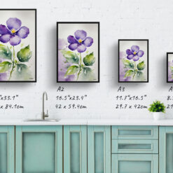 Violet Watercolour Botanical Art Print - Wood Framed Plant Wall Art 9 watercolour botanical print flowers violet print size comparison