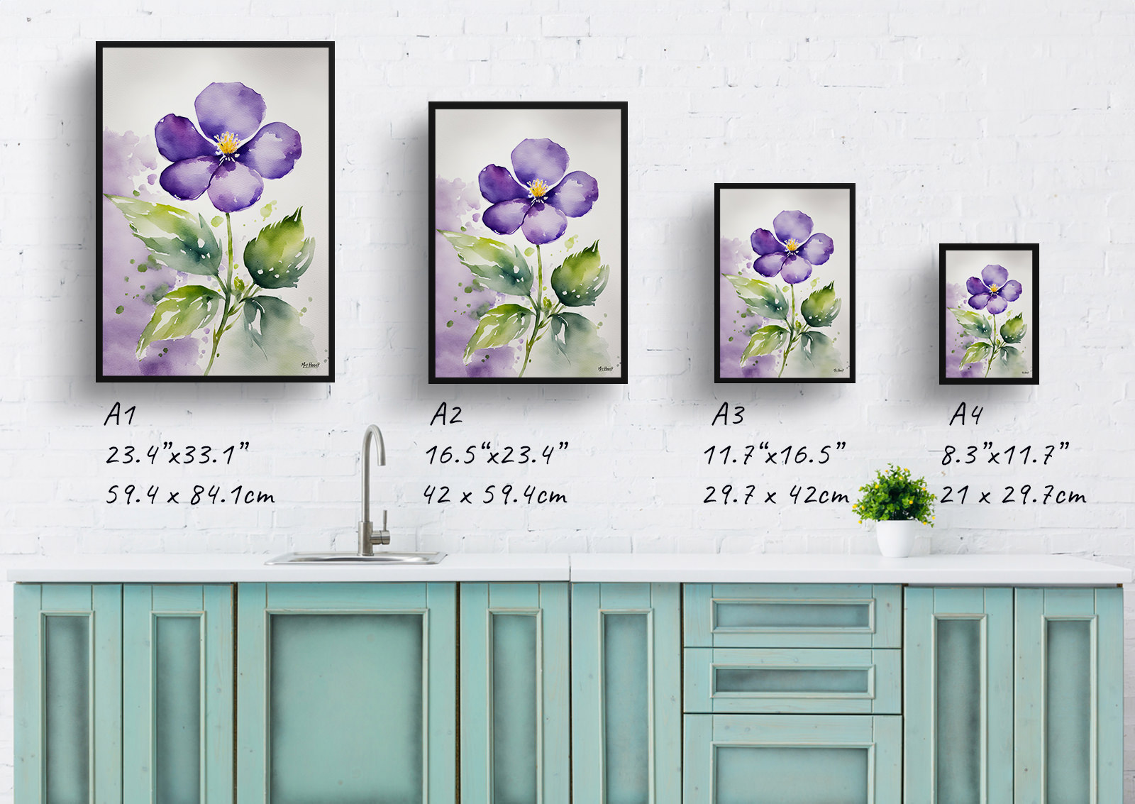 Violet Watercolour Botanical Art Print - Wood Framed Plant Wall Art 6 Violet Watercolour Botanical Art Print - Wood Framed Plant Wall Art - Image 4