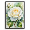 White rose Watercolour Botanical Art Print - Alba Framed Plant Wall Art 2 watercolour botanical print flowers white rose front view