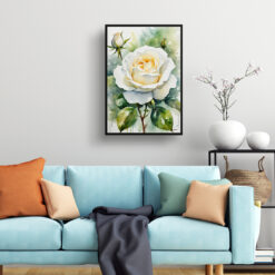 White rose Watercolour Botanical Art Print - Alba Framed Plant Wall Art - Image 2