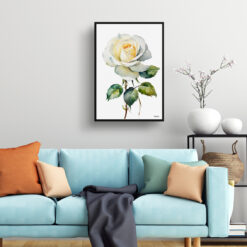White rose Minimalist Watercolour Botanical Art Print - Alba Framed Plant Wall Art 7 watercolour botanical print flowers white rose minimalist living room