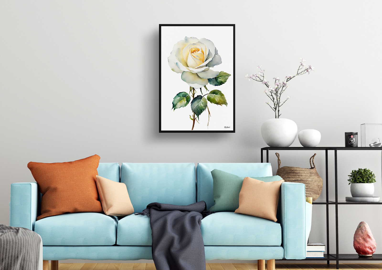 White rose Minimalist Watercolour Botanical Art Print - Alba Framed Plant Wall Art 4 White rose Minimalist Watercolour Botanical Art Print - Alba Framed Plant Wall Art - Image 2