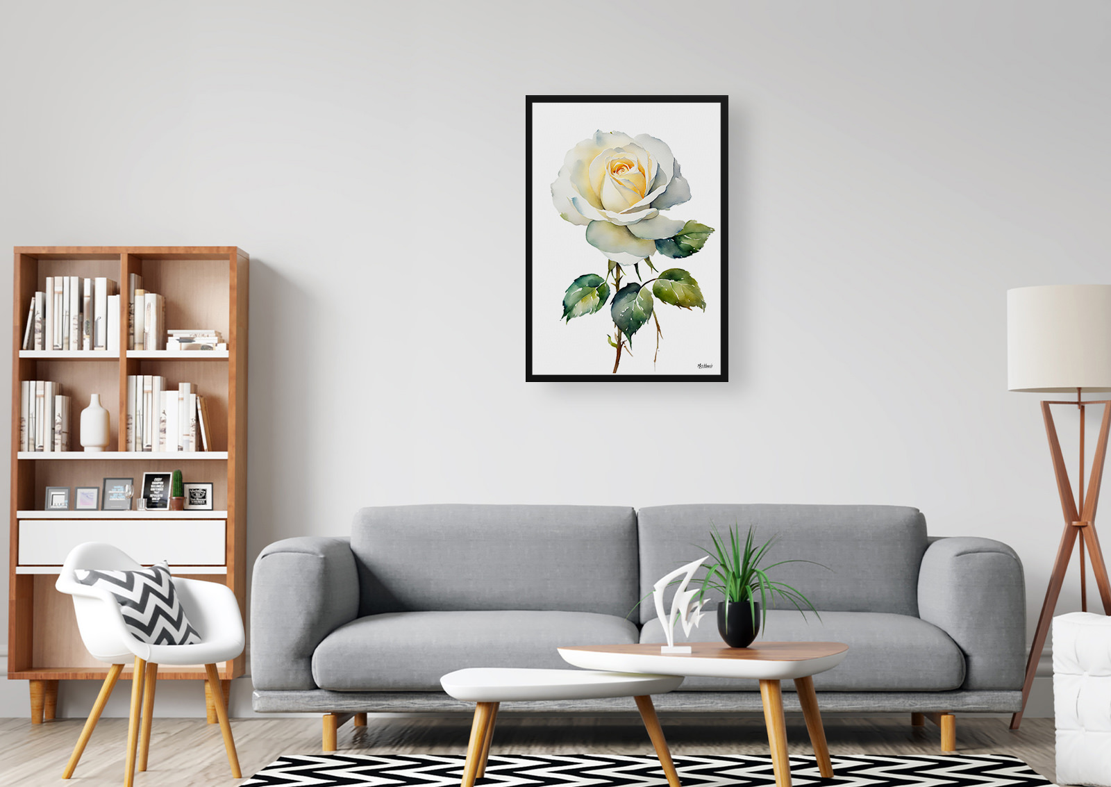 White rose Minimalist Watercolour Botanical Art Print - Alba Framed Plant Wall Art 5 White rose Minimalist Watercolour Botanical Art Print - Alba Framed Plant Wall Art - Image 3