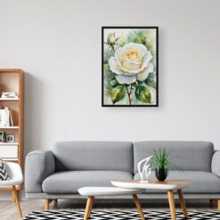 White rose Watercolour Botanical Art Print - Alba Framed Plant Wall Art - Image 3