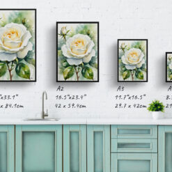 White rose Watercolour Botanical Art Print - Alba Framed Plant Wall Art - Image 4