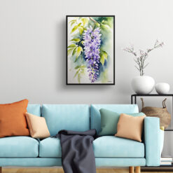 Wisteria x Valderi Watercolour Botanical Art Print - Burford Framed Plant Wall Art 6 watercolour botanical print flowers wisteria x valderi living room