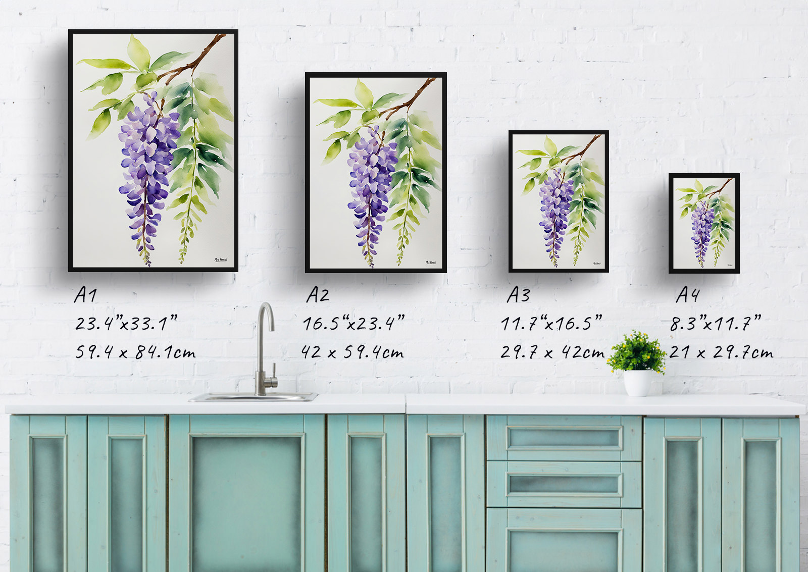 Wisteria x Valderi Minimalist Watercolour Botanical Art Print - Burford Framed Plant Wall Art 6 Wisteria x Valderi Minimalist Watercolour Botanical Art Print - Burford Framed Plant Wall Art - Image 4